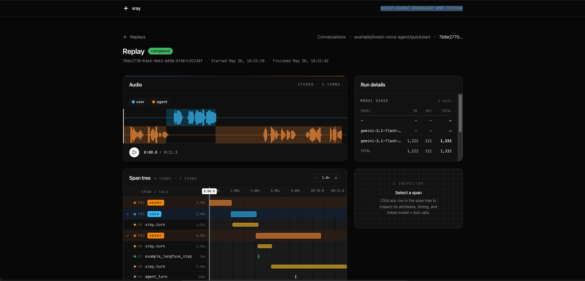 xray, voice-agent debugger